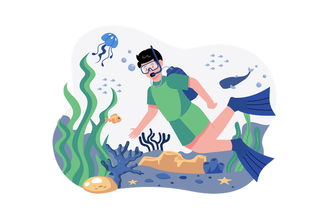 Boy enjoying scuba diving  Illustration