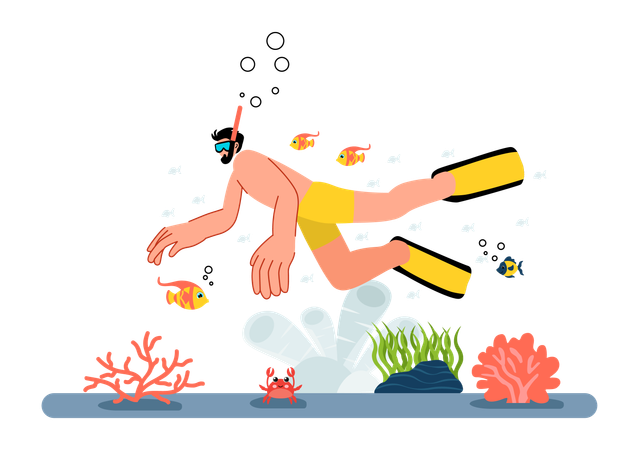 Boy enjoying snorkeling adventure  Illustration