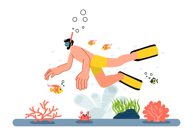 Boy enjoying snorkeling adventure  Illustration