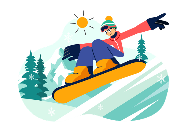 Boy enjoying Snowboarding Sport  Illustration
