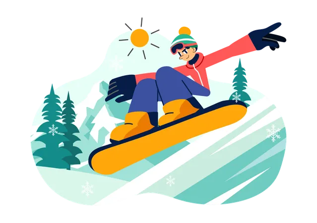Boy enjoying Snowboarding Sport  Illustration