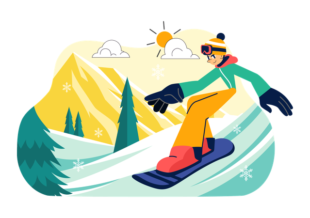 Boy enjoying Snowboarding Sport  Illustration