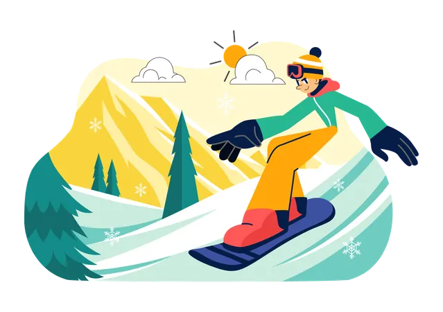 Boy enjoying Snowboarding Sport  Illustration