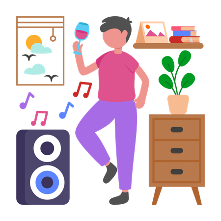 Boy enjoying Solo Party  Illustration