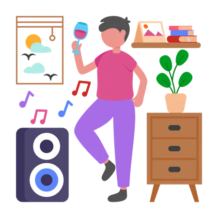 Boy enjoying Solo Party  Illustration
