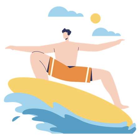 Boy enjoying Surfing Board  Illustration