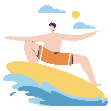 Boy enjoying Surfing Board  Illustration