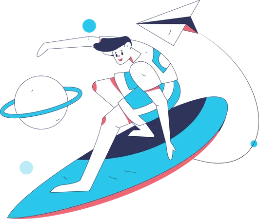 Boy enjoying surfing ride  Illustration