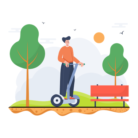 Boy enjoying the hoverboard ride  Illustration