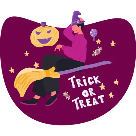 Boy enjoying trick or treat party  Illustration