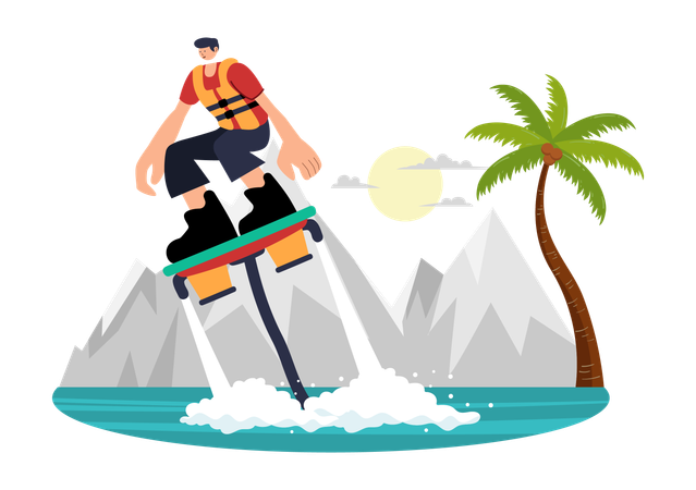 Boy enjoying water flyboard  Illustration