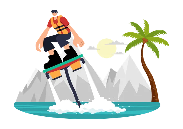 Boy enjoying water flyboard  Illustration