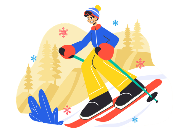 Boy enjoying winter sports activity  Illustration