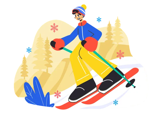 Boy enjoying winter sports activity  Illustration