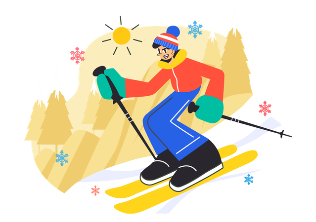 Boy enjoying winter sports activity  Illustration