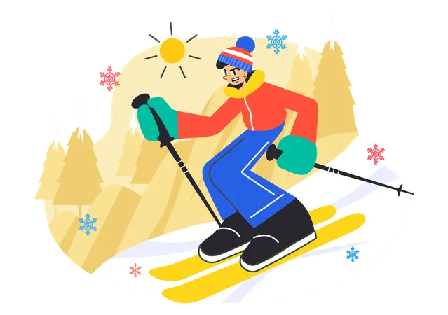 Boy enjoying winter sports activity  Illustration