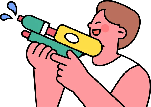 Boy enjoying with water gun  Illustration