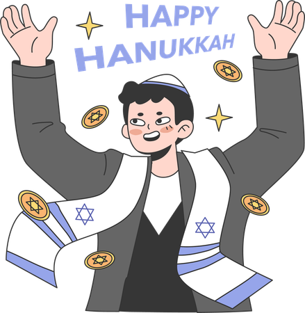 Boy enjoys Hanukkah party  Illustration
