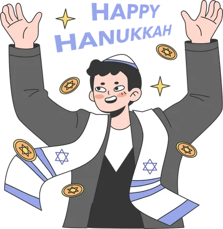 Boy enjoys Hanukkah party  Illustration