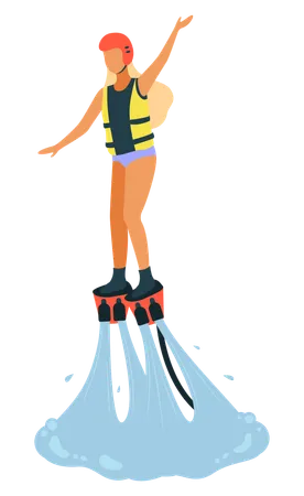 Boy enjoys on water jet  Illustration