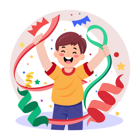 Boy enjoys swirl decoration  Illustration