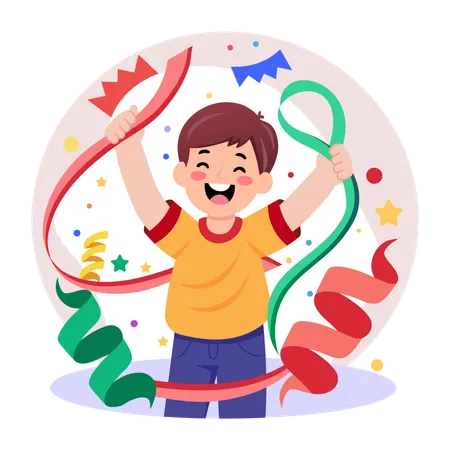Boy enjoys swirl decoration  Illustration