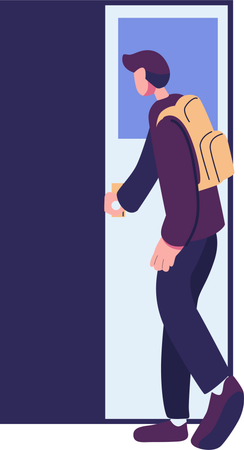 Boy entering through door  Illustration