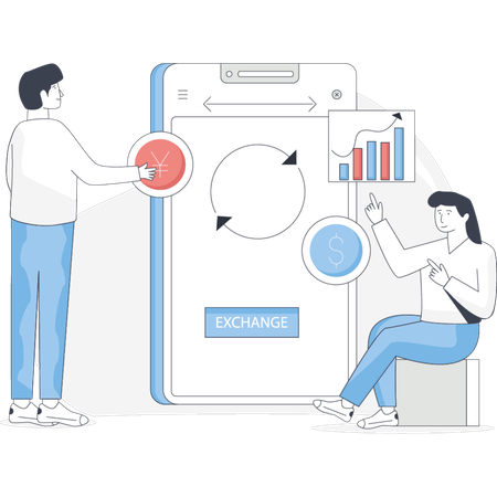 Boy exchanging currency online  Illustration