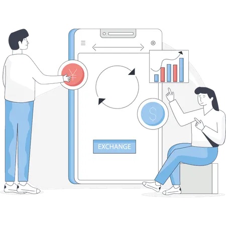 Boy exchanging currency online  Illustration