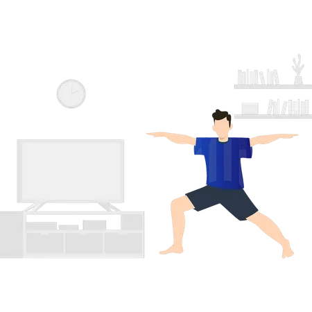Boy exercising at home  Illustration