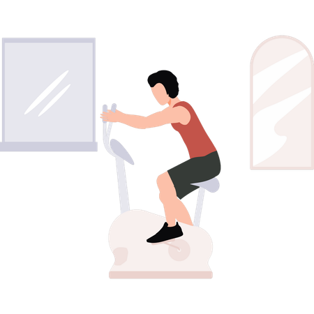 Boy exercising on cycling machine  Illustration