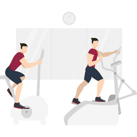 Boy exercising on gym equipment  Illustration