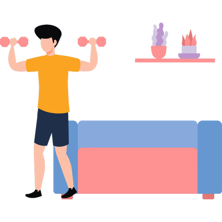 Boy exercising with dumb bells  イラスト