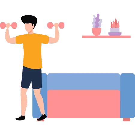 Boy exercising with dumb bells  イラスト