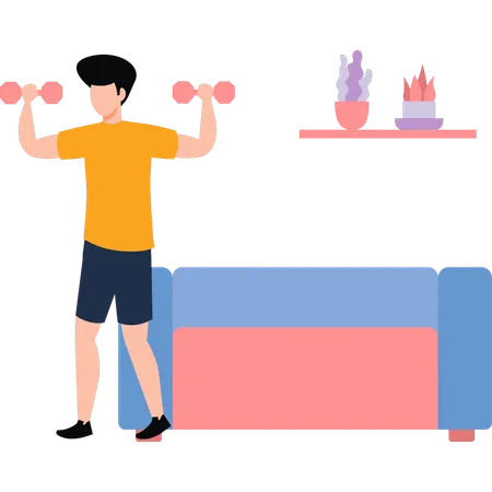 Boy exercising with dumb bells  Illustration