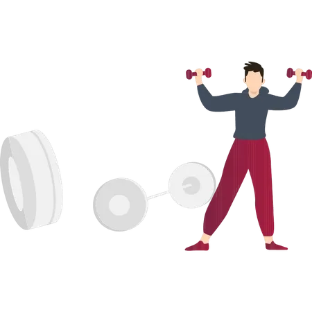 Boy exercising with dumbbells Illustration