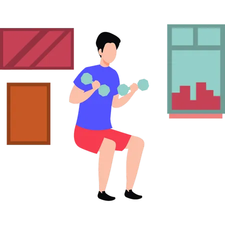 Boy exercising with dumbbells  Illustration