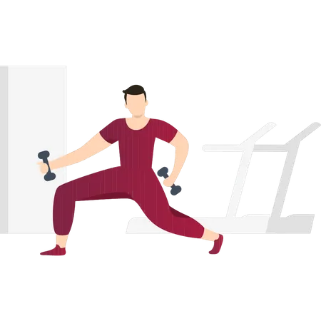 Boy exercising with dumbbells  Illustration