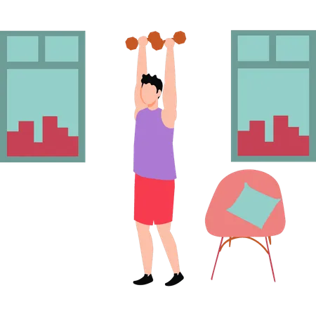 Boy exercising with dumbbells  Illustration