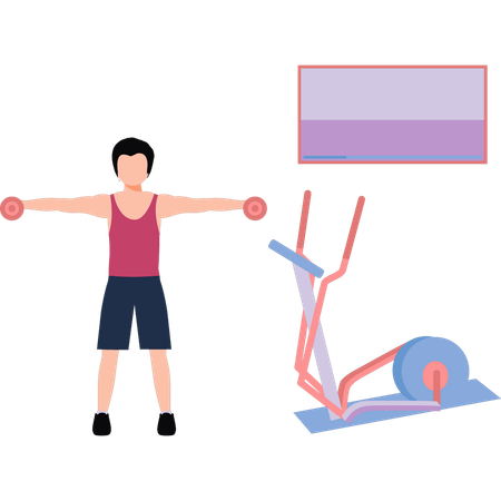 Boy exercising with dumbbells  Illustration