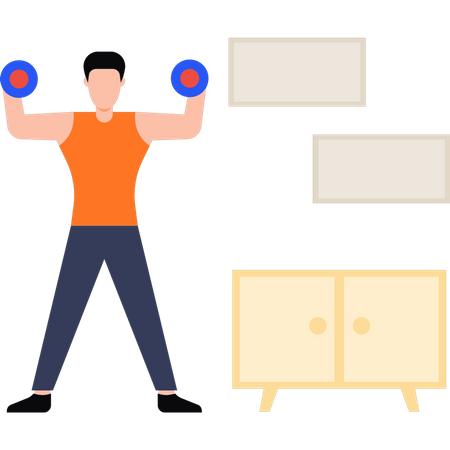 Boy exercising with dumbbells  Illustration