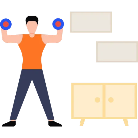 Boy exercising with dumbbells  Illustration