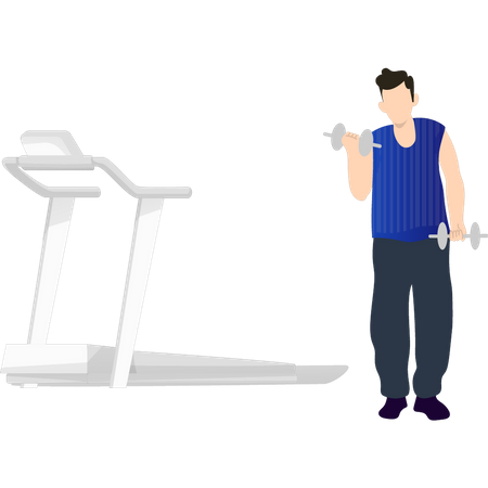 Boy exercising with dumbbells  Illustration