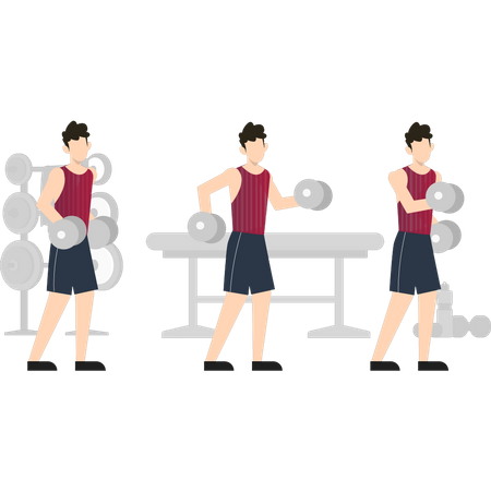 Boy exercising with dumbbells  Illustration