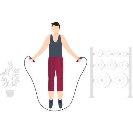 Boy exercising with skipping rope  Illustration