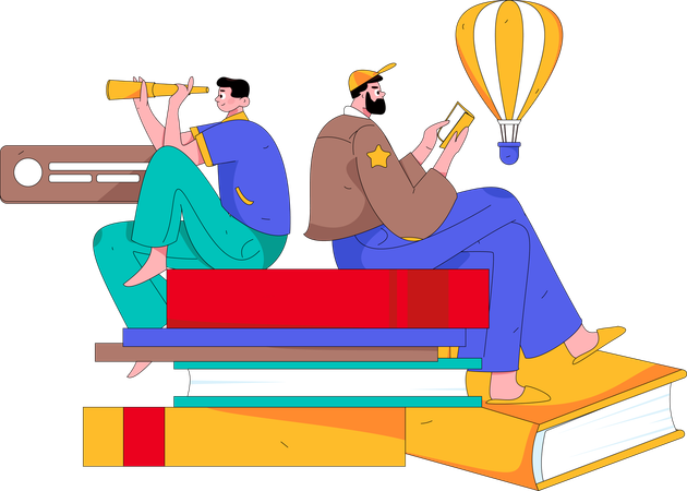 Boy expanding knowledge  Illustration