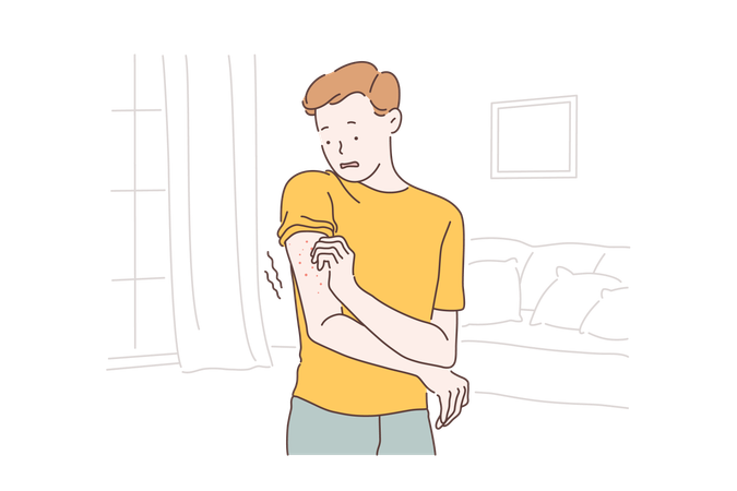 Boy experiences hand allergy  Illustration