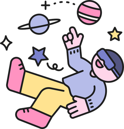 Boy experiencing universe wearing vr glasses  Illustration