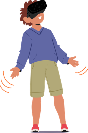 Boy experiencing virtual reality world  Illustration