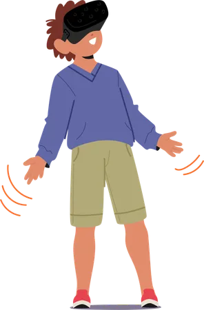 Boy experiencing virtual reality world  Illustration